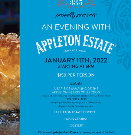 Cellar335 Appleton Estate Jamaica Rum Event January 11th 2022