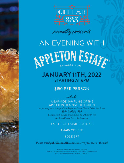 Cellar335 Appleton Estate Jamaica Rum Event January 11th 2022