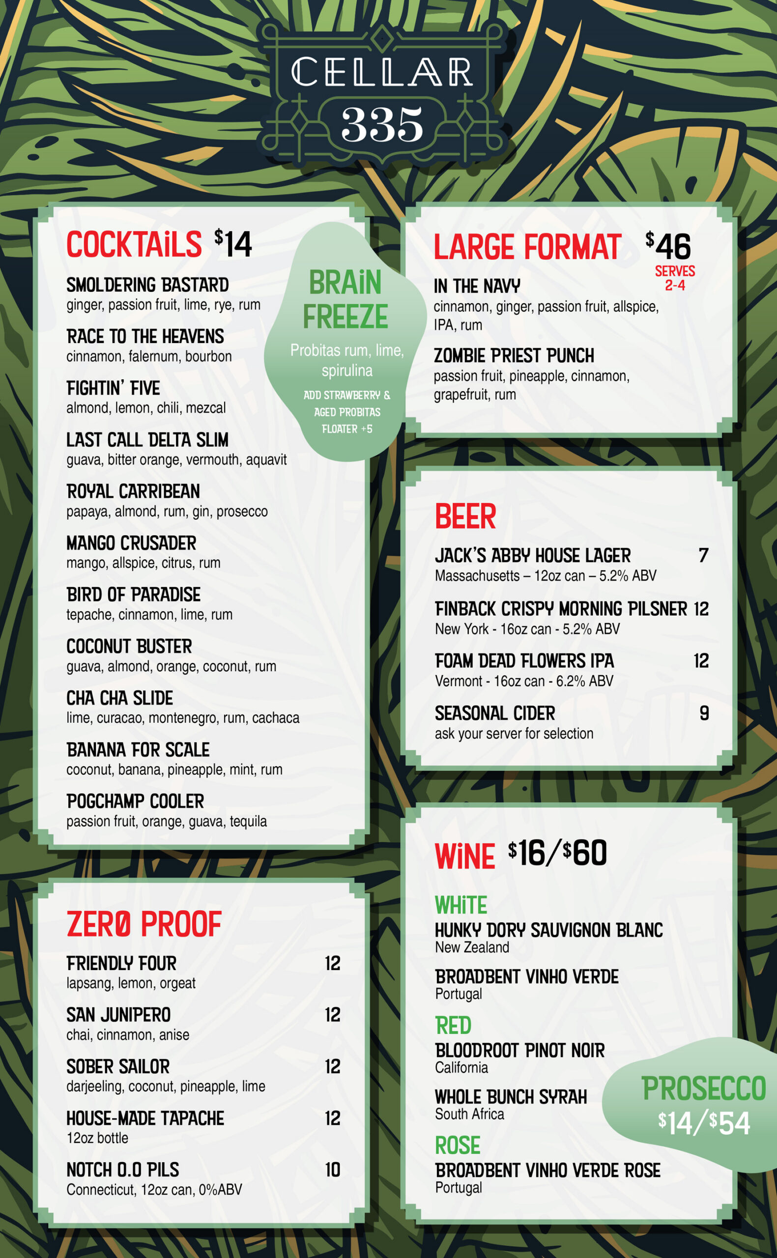 Cellar 335 Cocktails Large Format Beer Wine Menu 335 Newark Ave Jersey City NJ