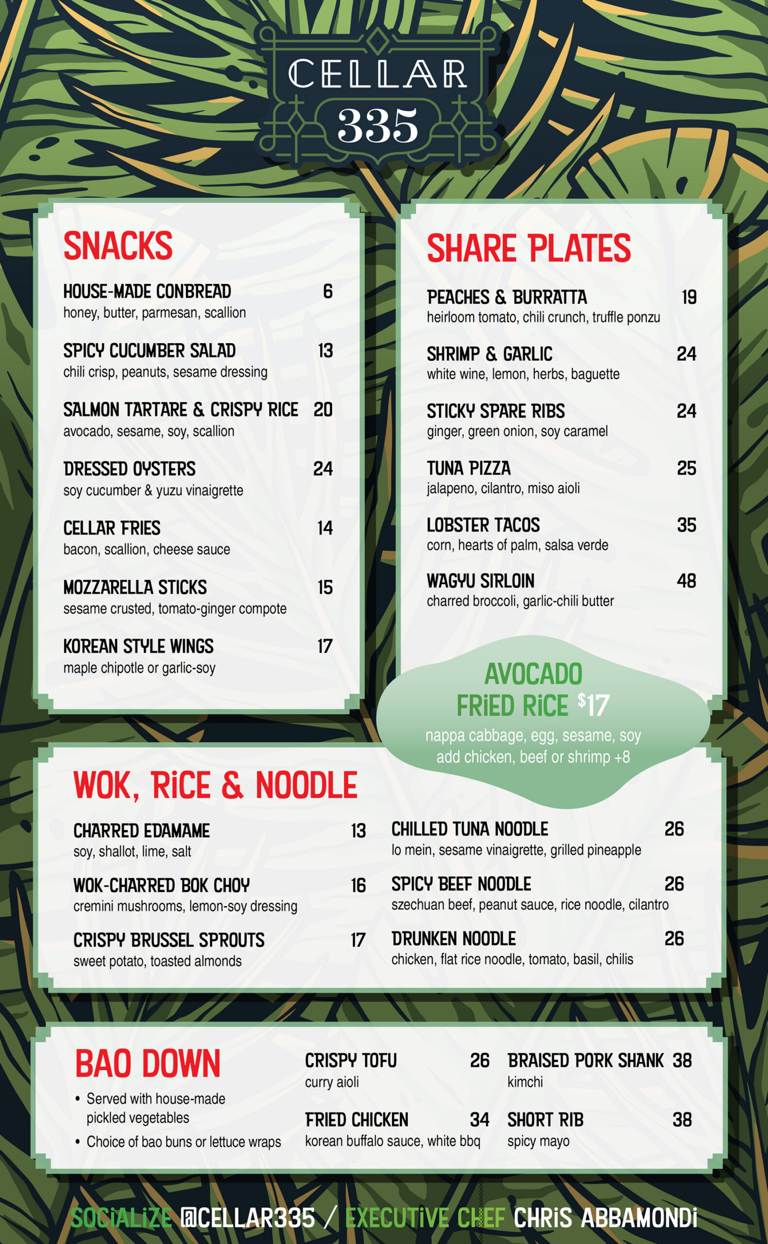 Cellar 335 Dinner Menu Tiki Bar Restaurant Jersey City NJ